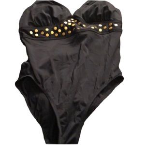 Beach Native  size 16 black one piece swimsuit w/ brass detail
